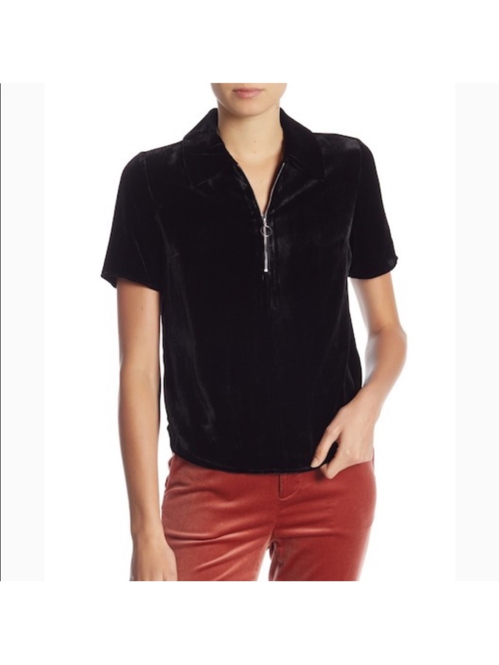 FRAME Denim Velvet zip front velvet polo Size XS